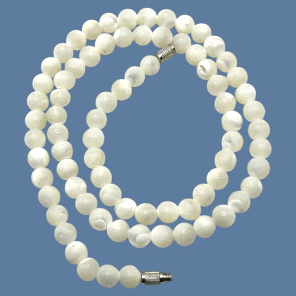 Vintage Mother of Pearl Necklace Balamuti Nacre Beads MOP 20" Natural Minimalist - Picture 1 of 9